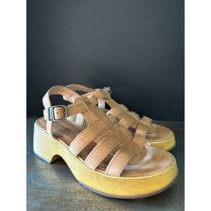 Lucky Brand Platform Sandal 6 Chic Fisherman Block Heel Nude Tan Brown Jemimmy